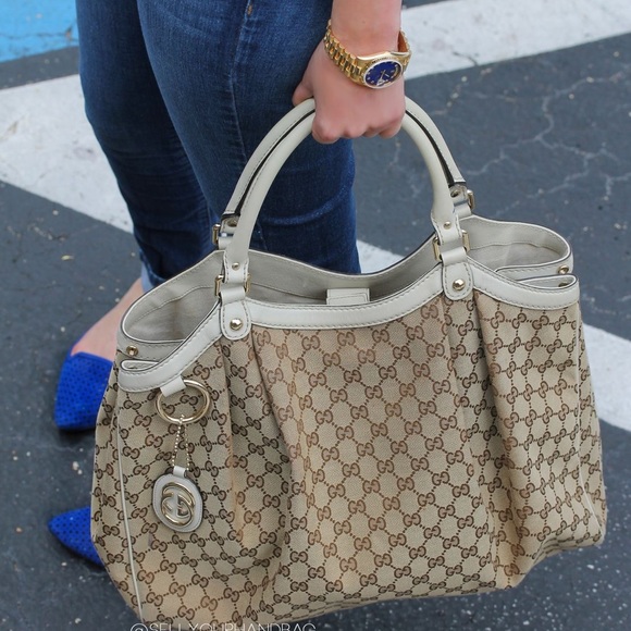 Vintage Authentic Larger GUCCI SUKEY Bag with lavender / purple trim RARE - Picture 3 of 16